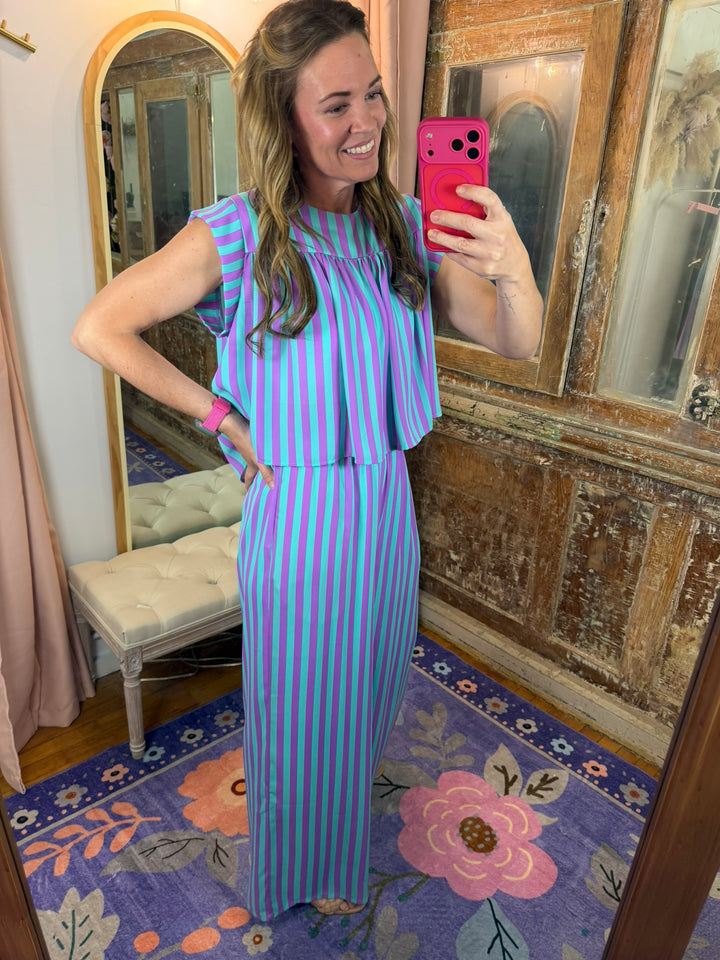 Purple Rain Stripe Flutter Top