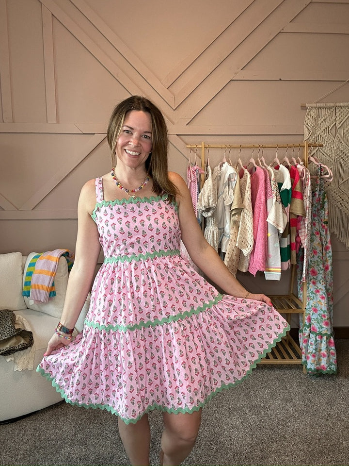 Floral Ric Rack Trim Mini Dress