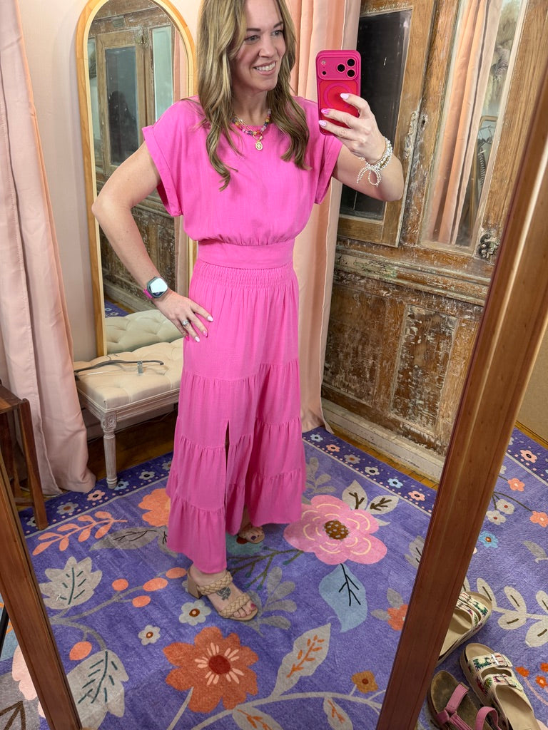 Two Piece Fuchsia Linen Skirt Set