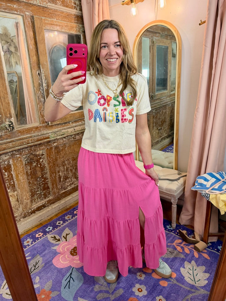 Two Piece Fuchsia Linen Skirt Set