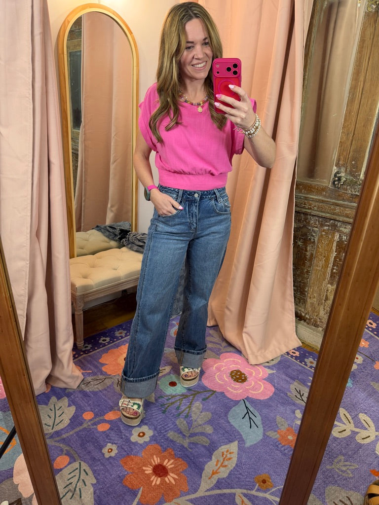 Two Piece Fuchsia Linen Skirt Set