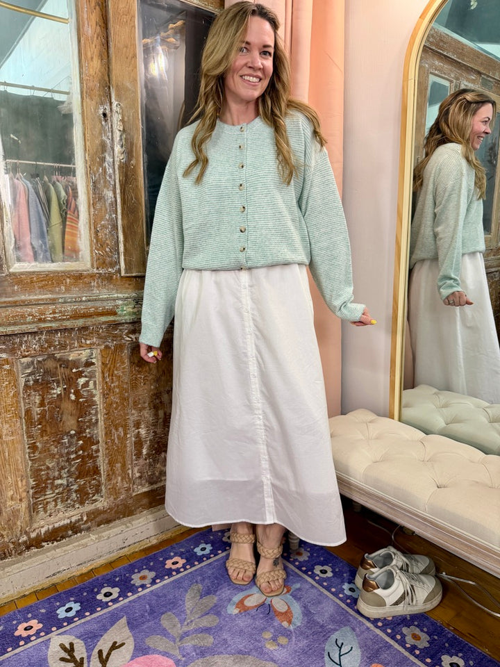 Striped Button Up Cardigan - Mint