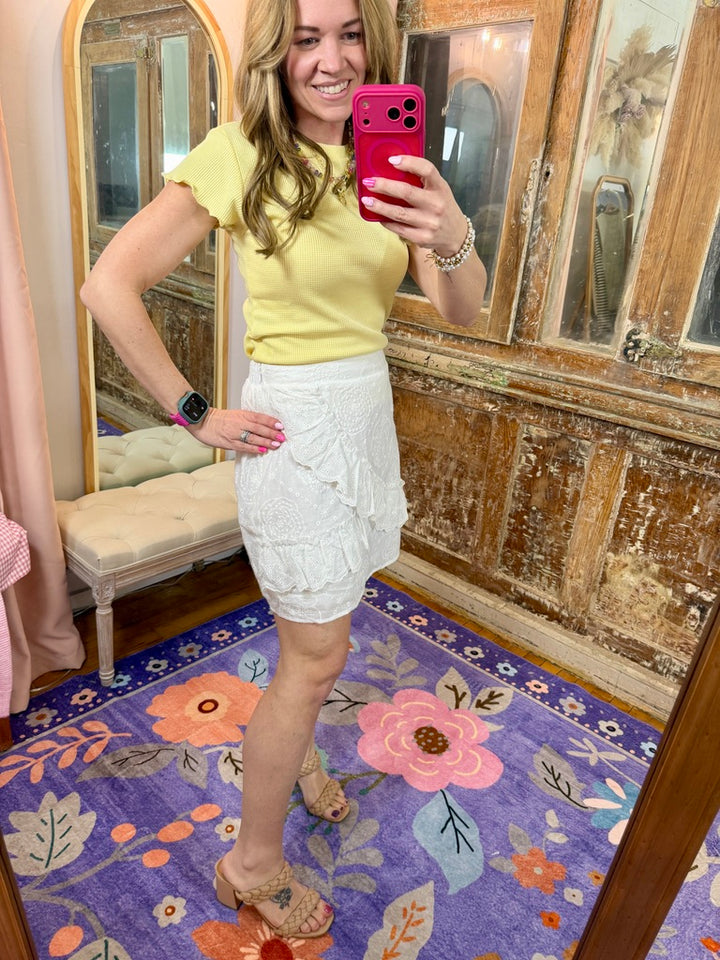 Lettuce Hem Mini Waffle Knit Top - Lemon