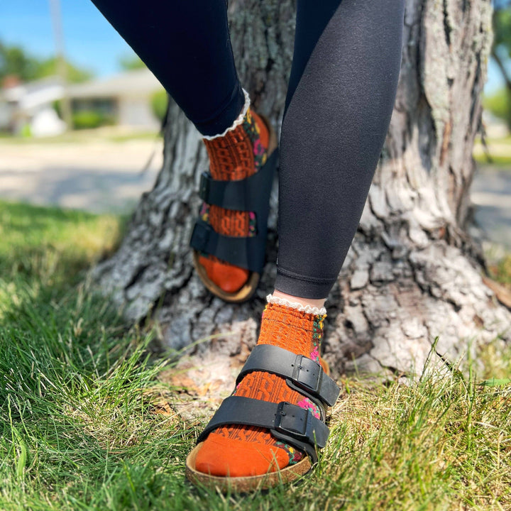 Audrey Vintage Ankle Socks: Orange