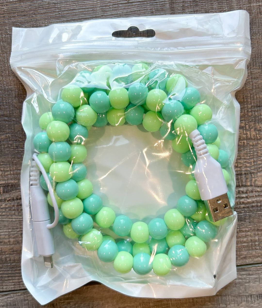 Beaded Phone Charger with Lightning & USB-C Cable: White Pearl