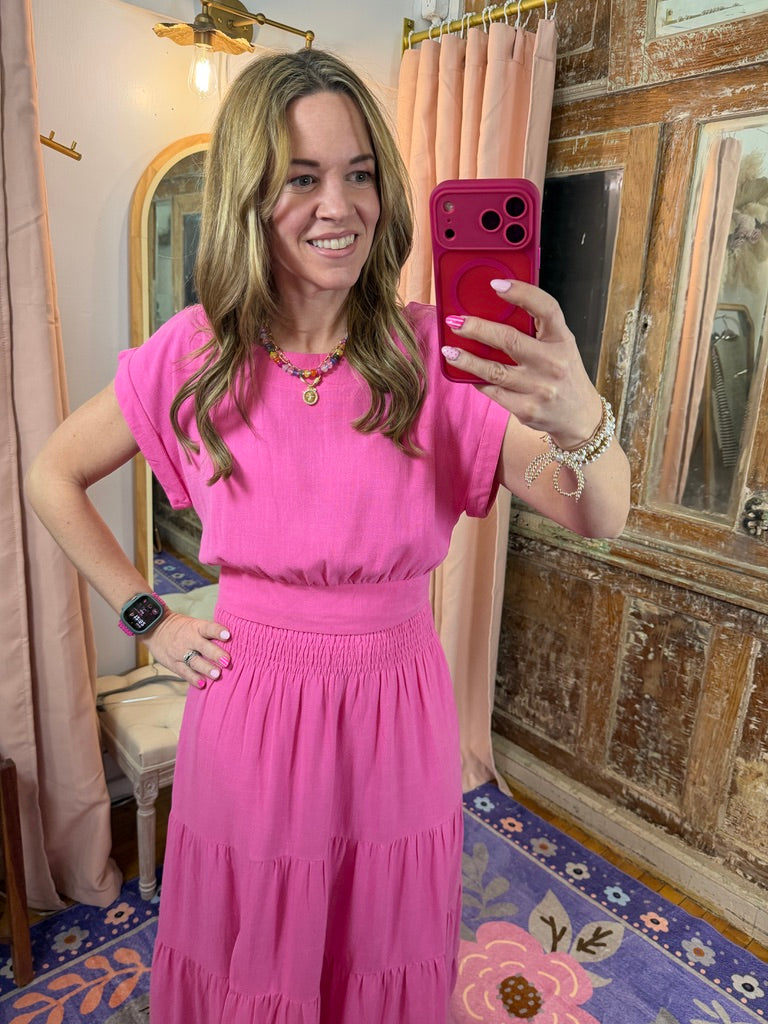 Two Piece Fuchsia Linen Skirt Set