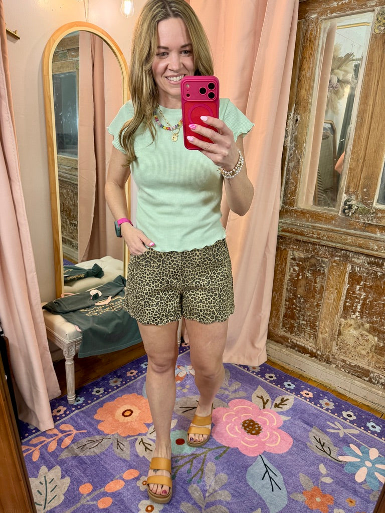 Lettuce Hem Mini Waffle Knit Top - Sage