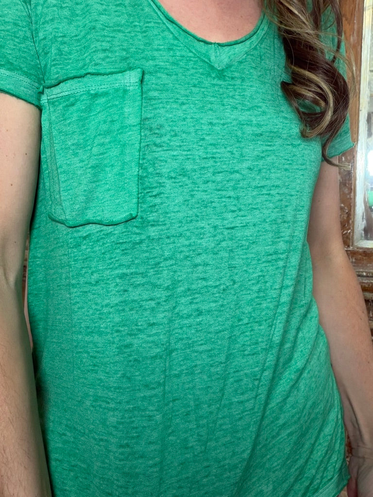 Laid Back Luxe Burnout Pocket Tee - Green