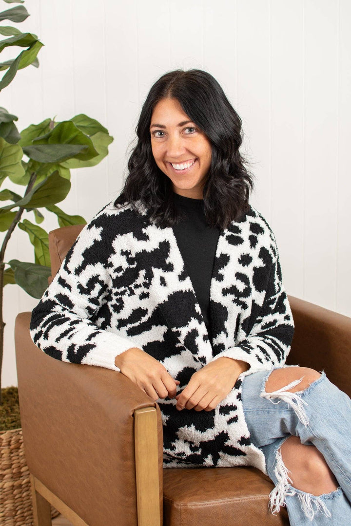 Western Black Cow Print Luxe Cardigan