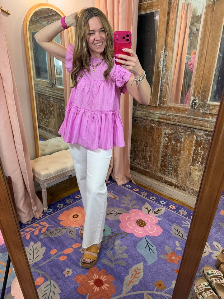 Crepe Tier Orchid Top