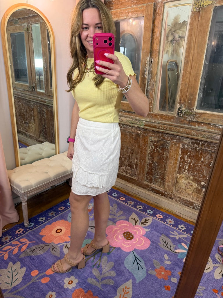 Lettuce Hem Mini Waffle Knit Top - Lemon