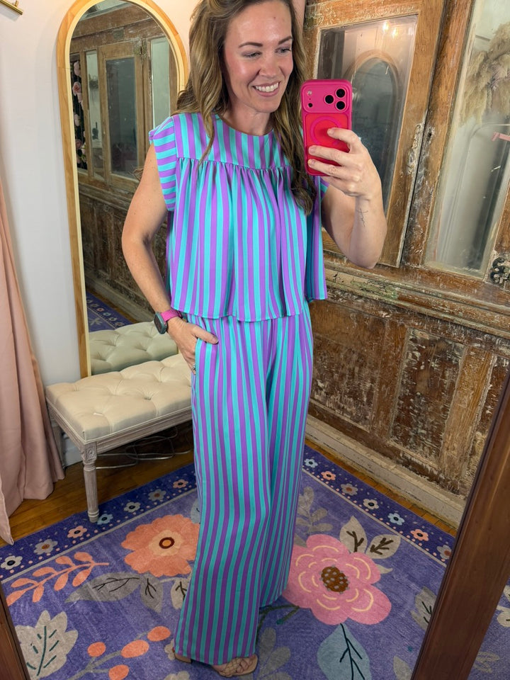 Purple Rain Stripe Flutter Top