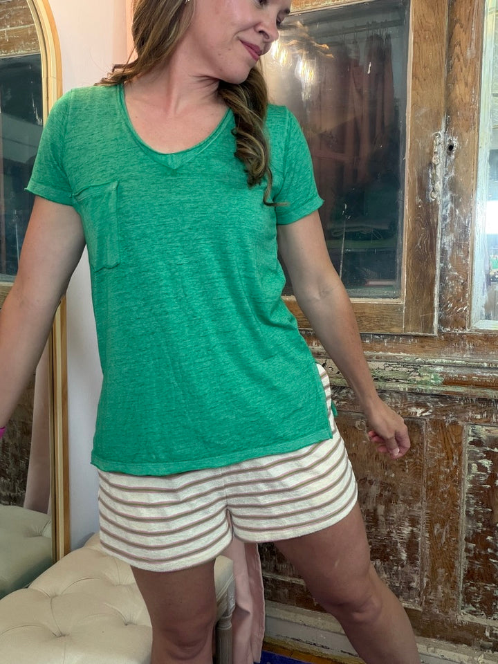 Laid Back Luxe Burnout Pocket Tee - Green