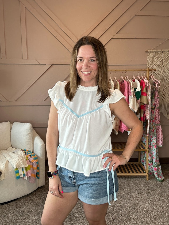 Mock Neck Short Sleeve Contrast Top