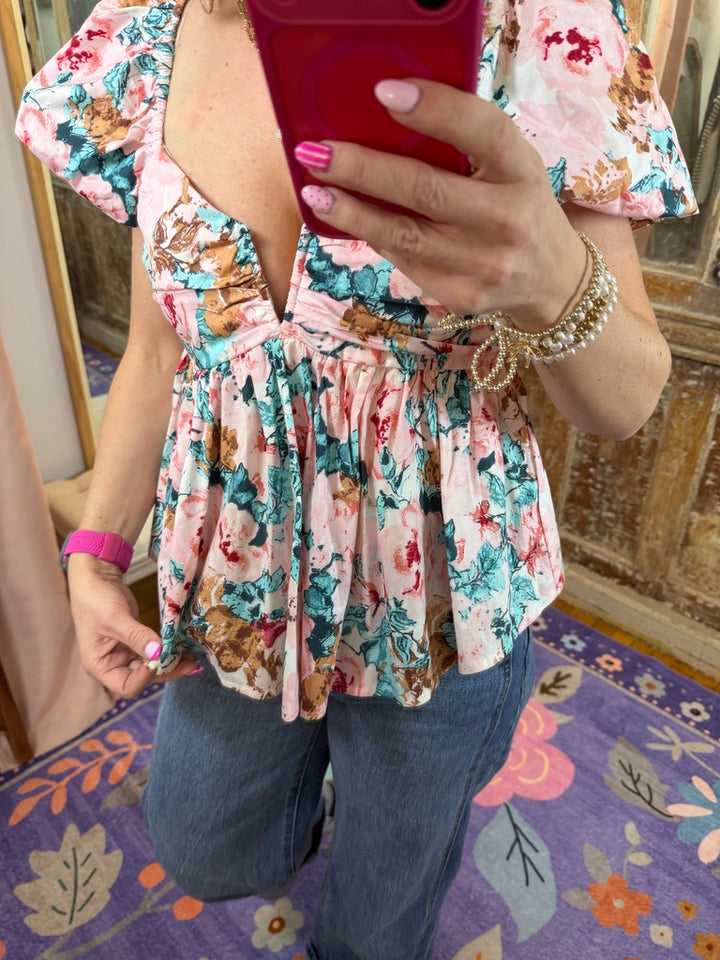 Puff Sleeve Floral Top