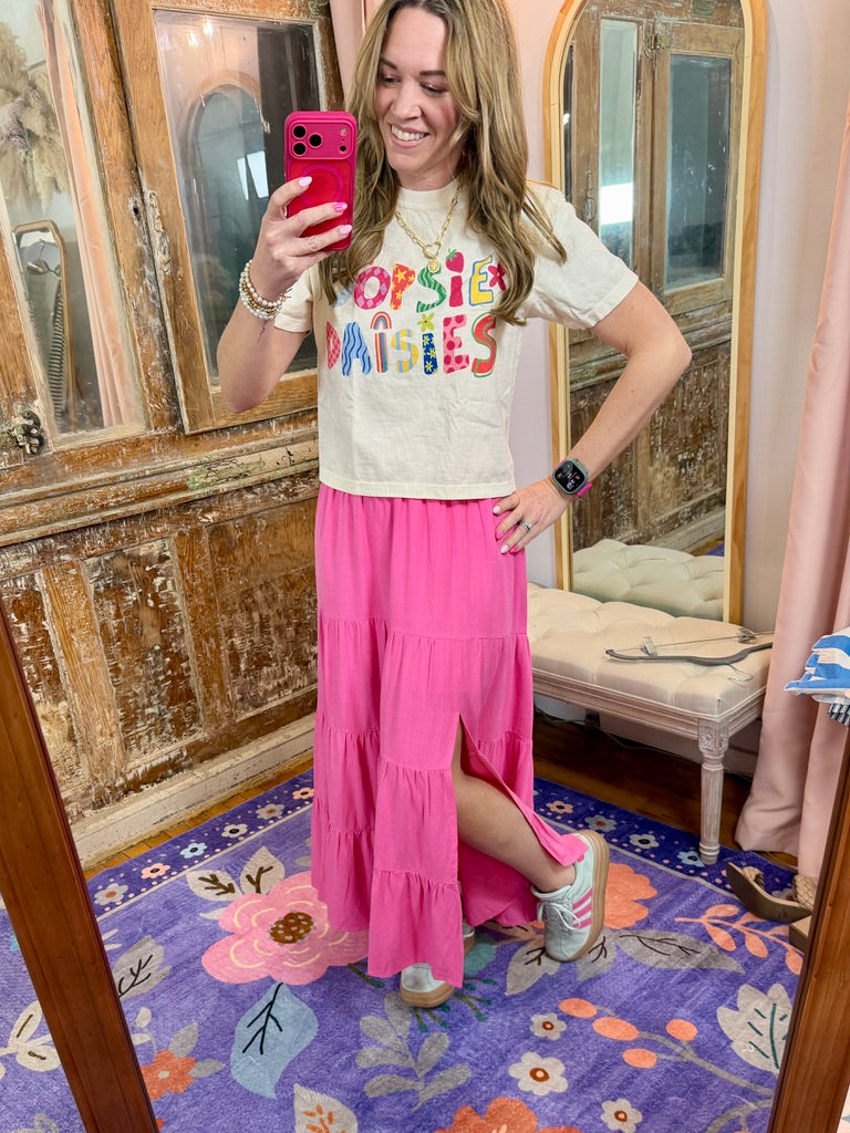 Two Piece Fuchsia Linen Skirt Set