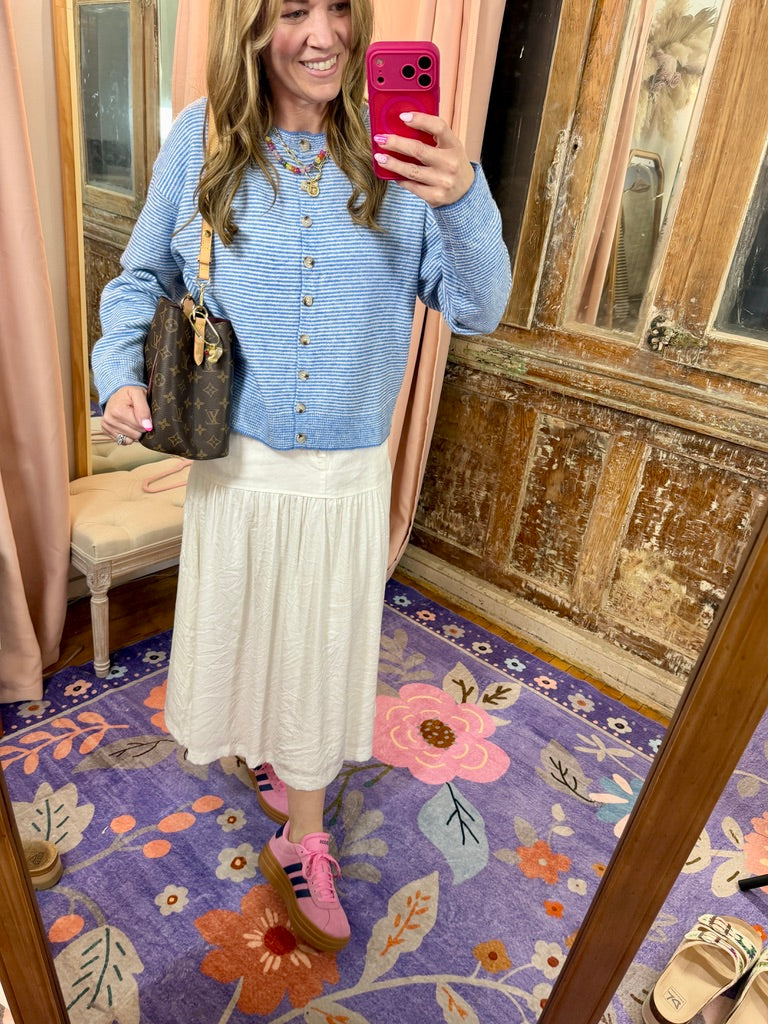 Fuzed Fabric White Maxi Skirt