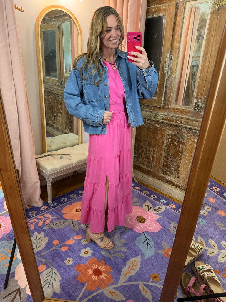 Two Piece Fuchsia Linen Skirt Set