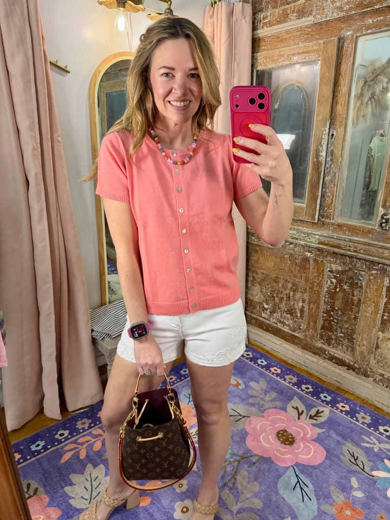 Peachy Keen Button-Up Sweater