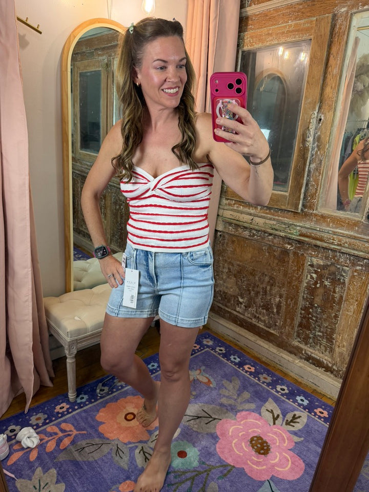 Cherry Twist Textured Tube Top