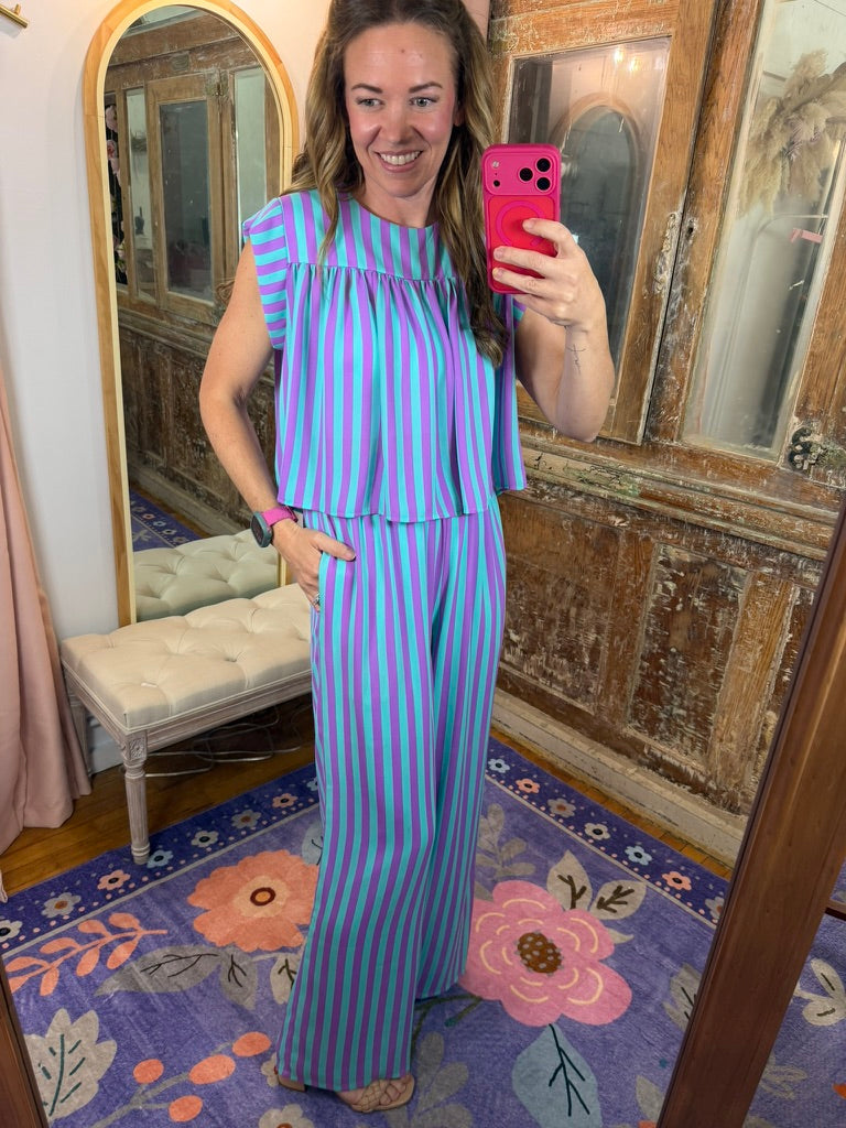 Purple Rain Stripe Flutter Top