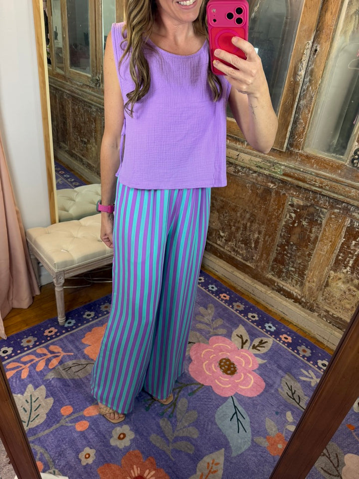 Purple Rain Stripe Wide Leg Pants