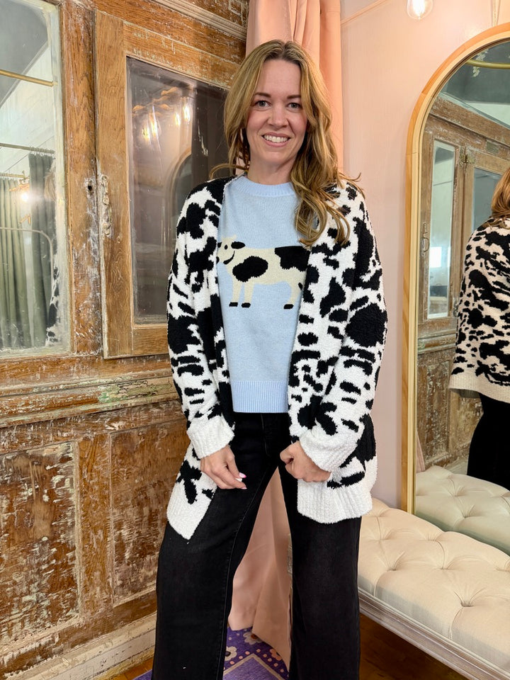 Western Black Cow Print Luxe Cardigan