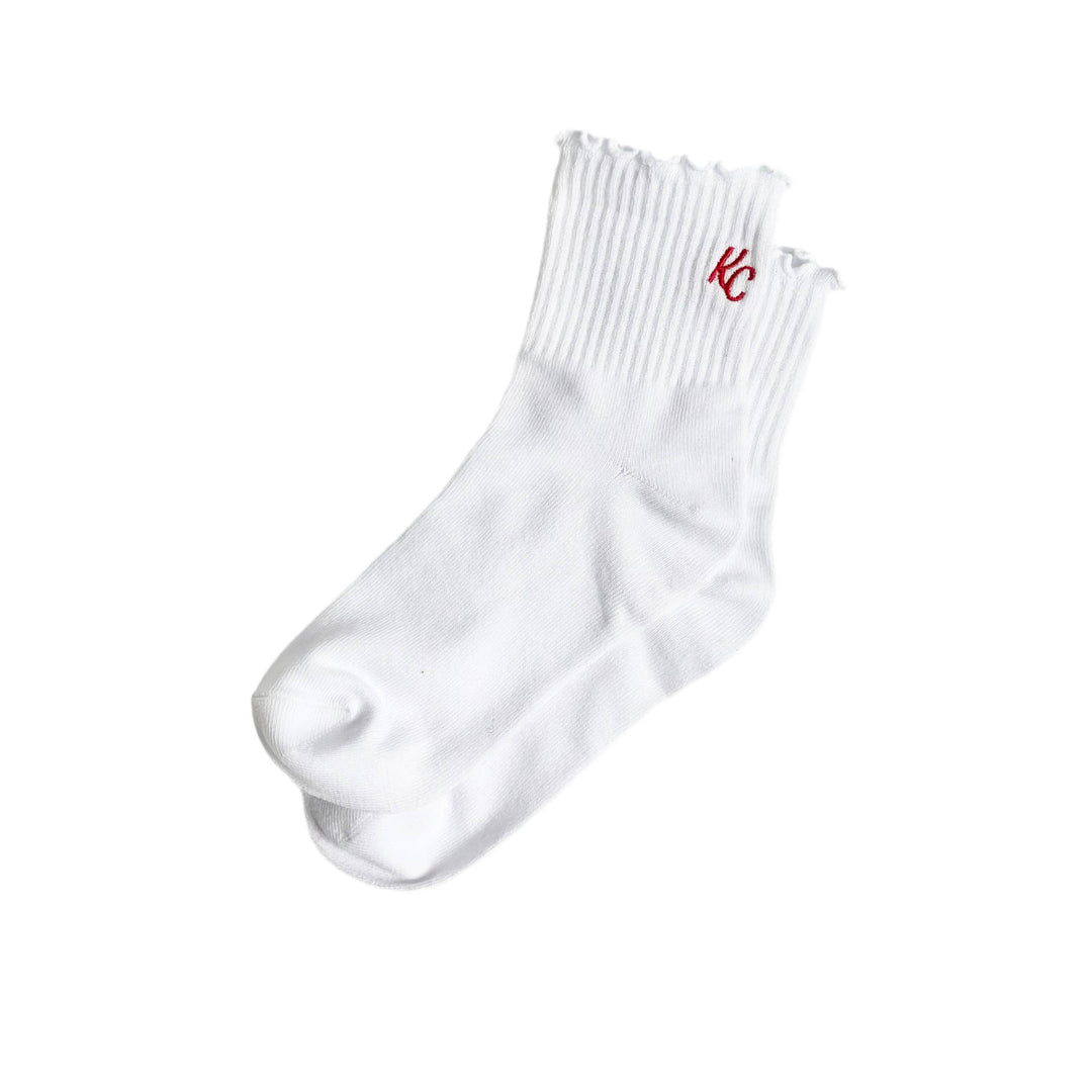 KC Ruffle Socks - White w/ Red