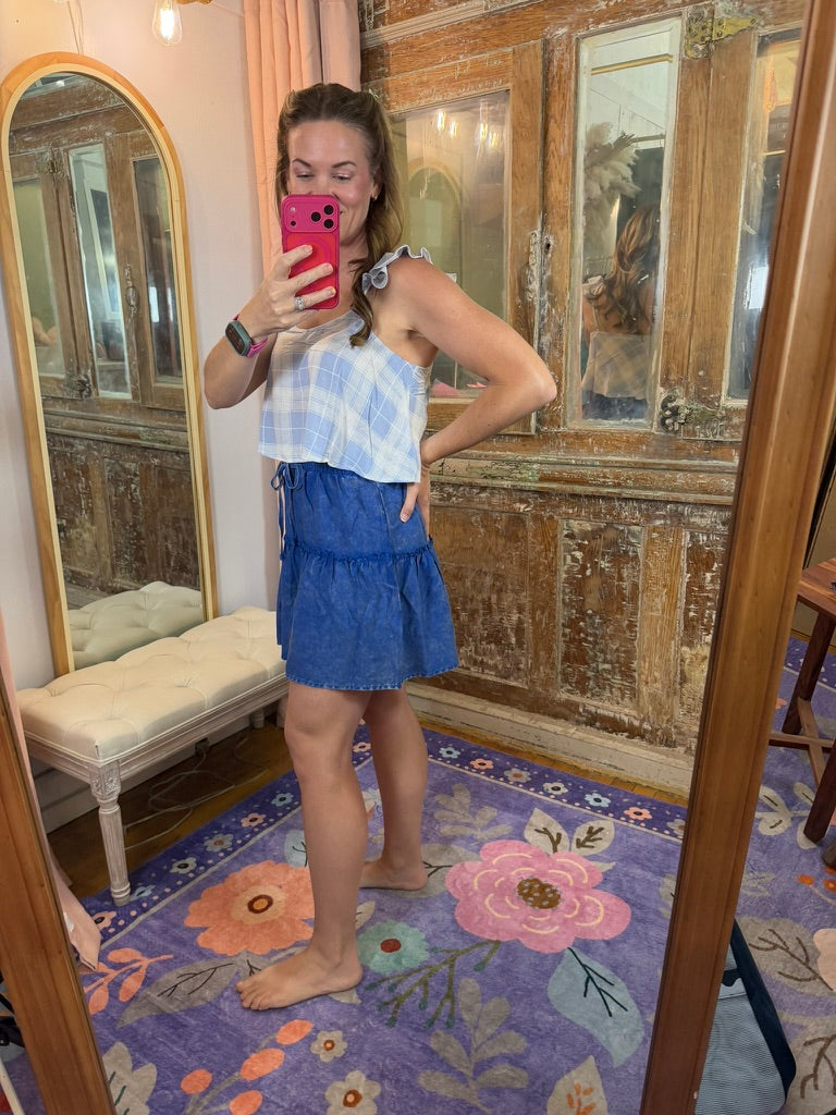 Washed Away Ruffle Skirt - Blue