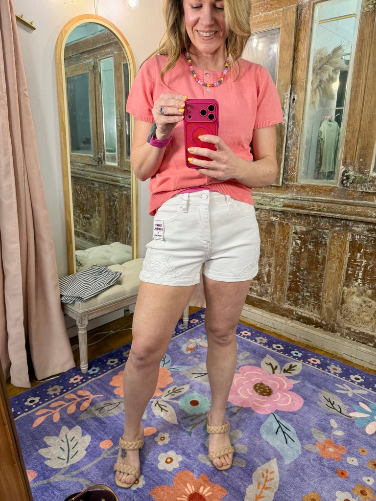 Sweet Lace High-Rise Denim Shorts