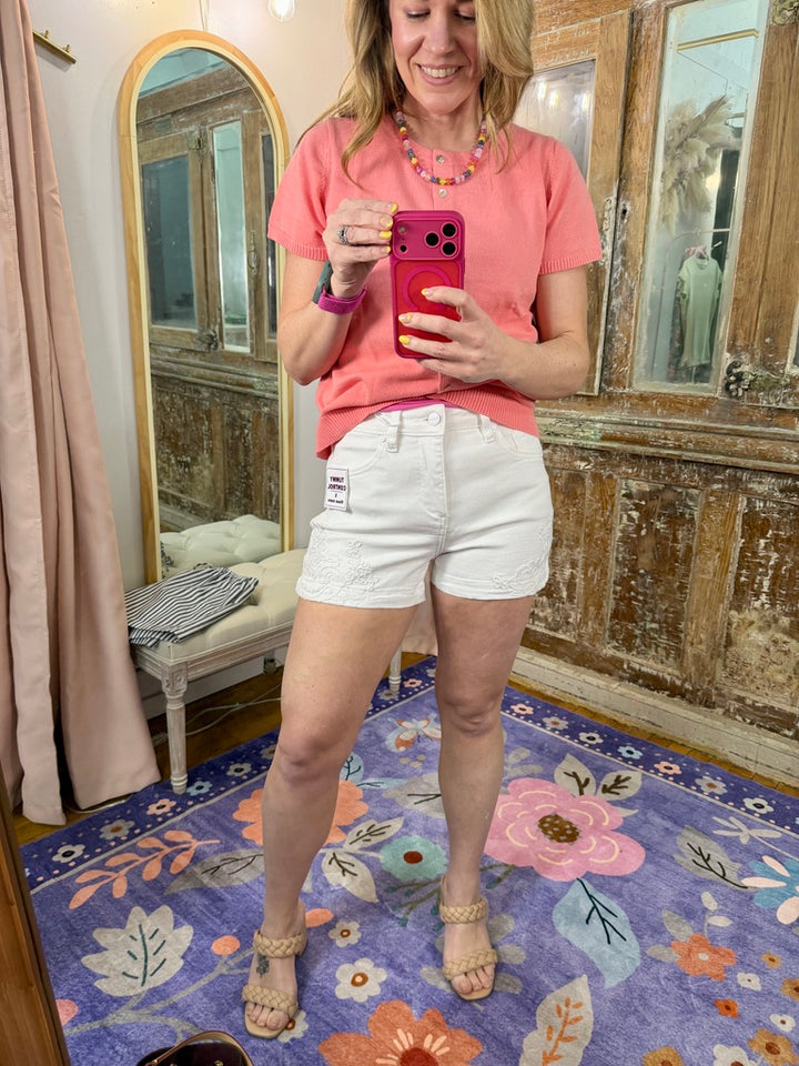 Sweet Lace High-Rise Denim Shorts