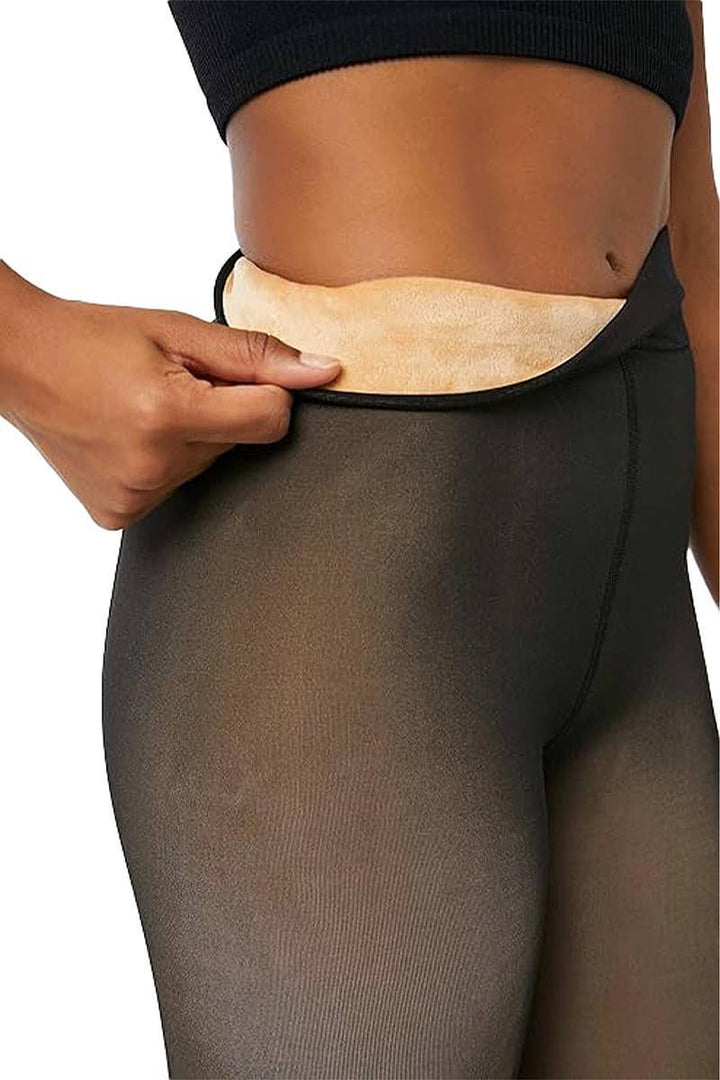 Women's Fake Sheer Fleece Lined Pantyhose Tights: NUDE / ONE SIZE