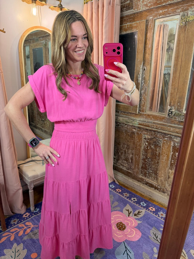 Two Piece Fuchsia Linen Skirt Set
