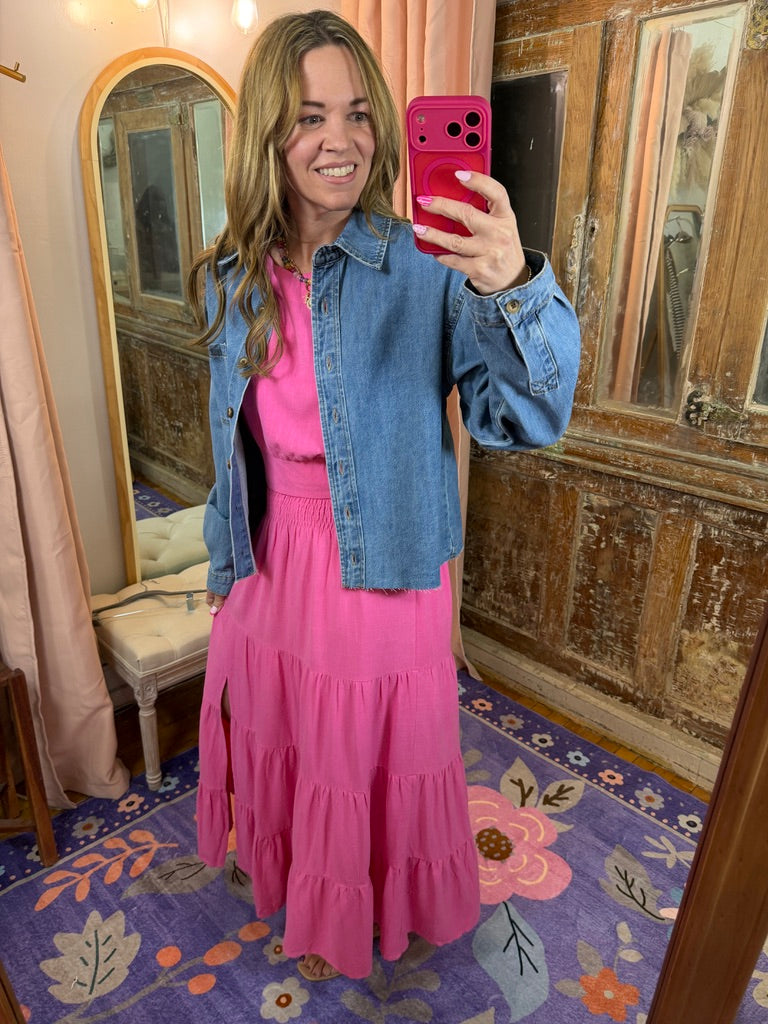 Two Piece Fuchsia Linen Skirt Set