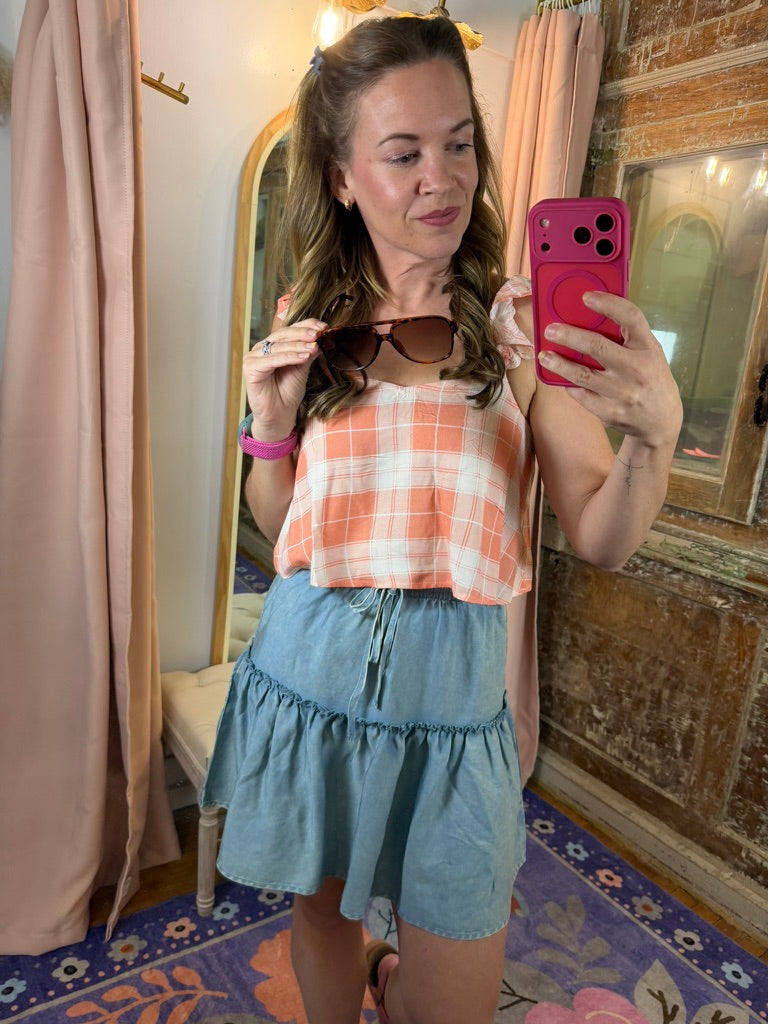 Washed Away Ruffle Skirt - LT Blue