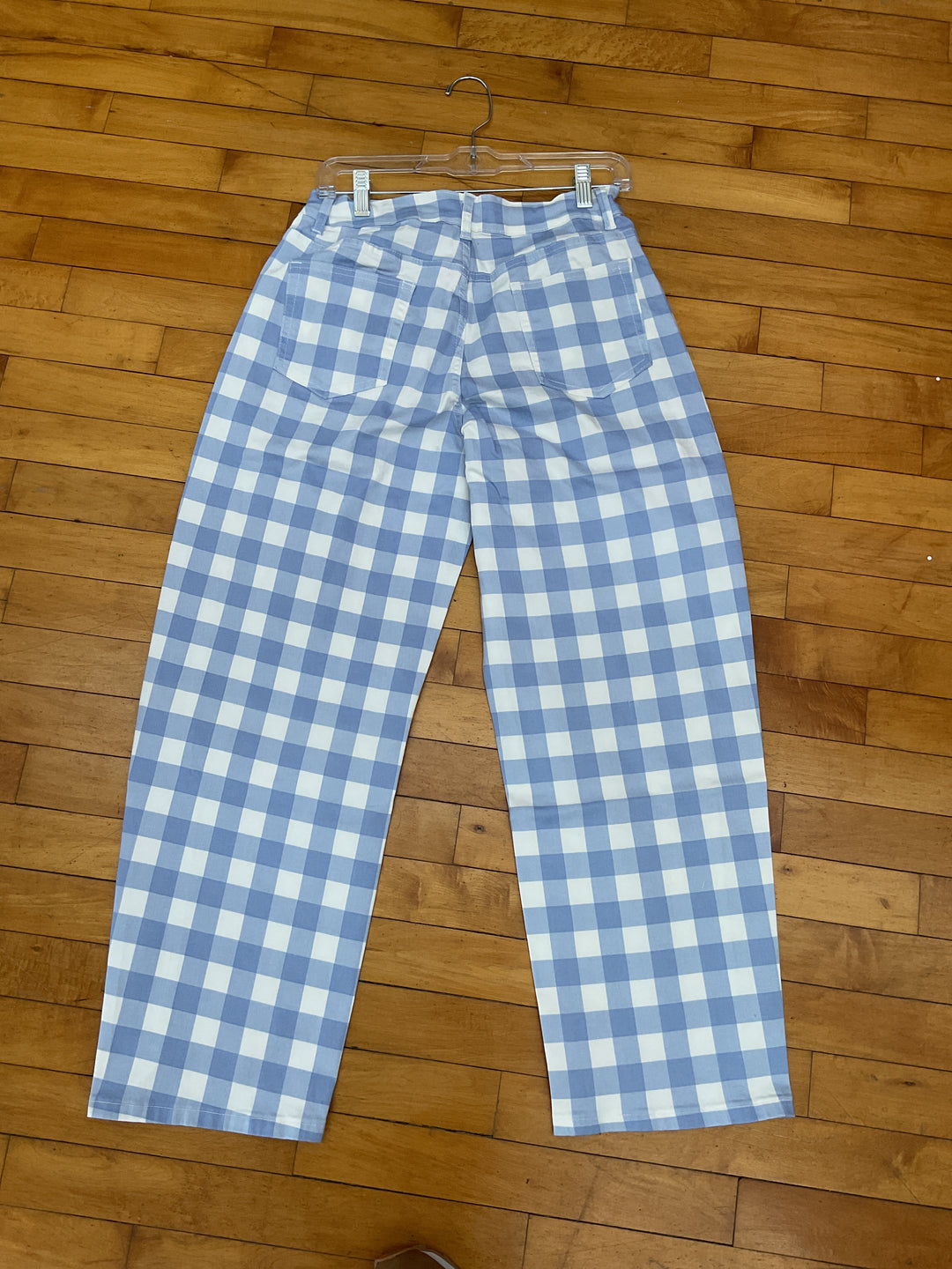 Blue Gingham Barrel Pants