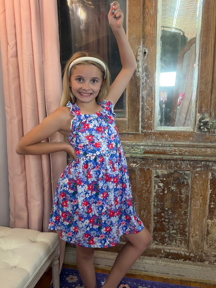 Freedom Flowers Ruffle Cross Back Dress