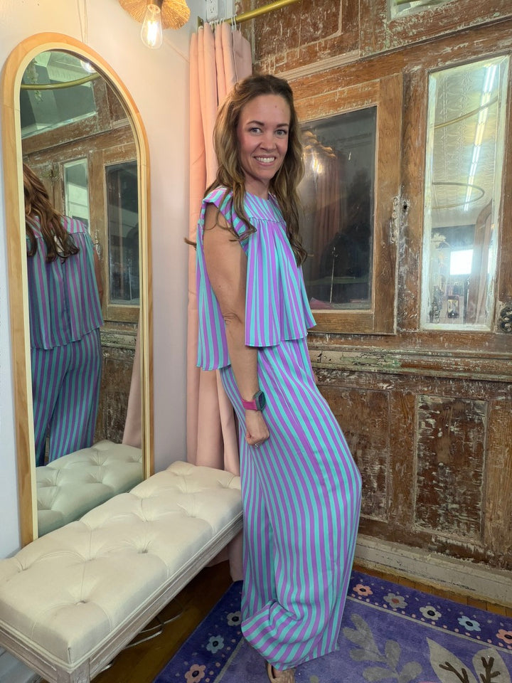 Purple Rain Stripe Flutter Top