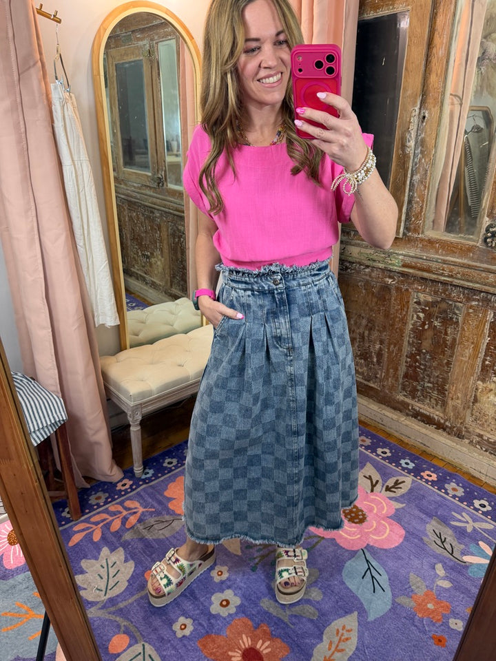 Two Piece Fuchsia Linen Skirt Set