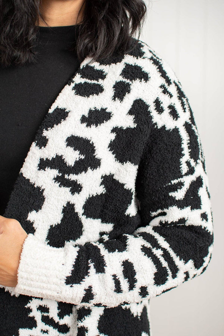 Western Black Cow Print Luxe Cardigan