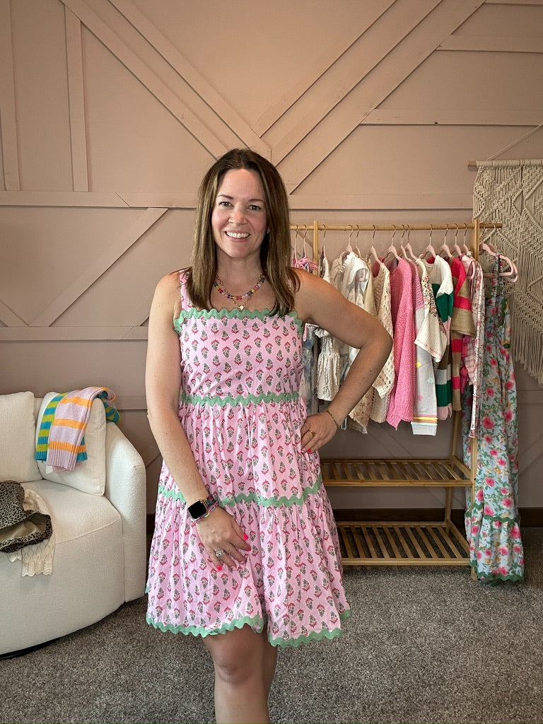 Floral Ric Rack Trim Mini Dress