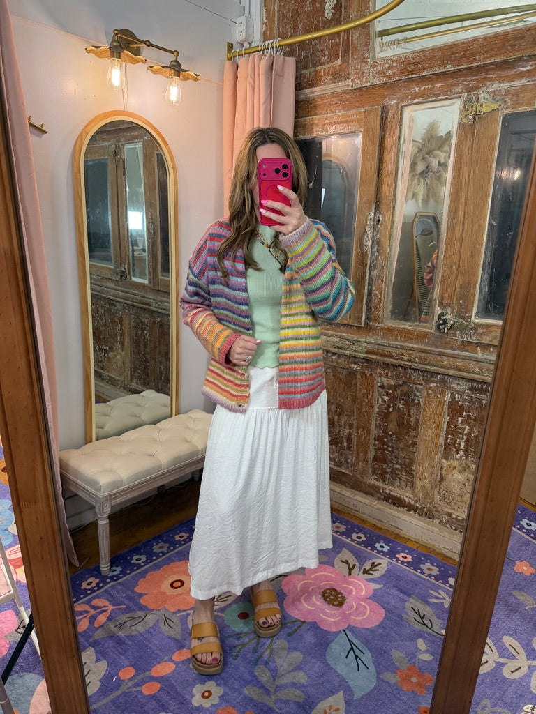 Fuzed Fabric White Maxi Skirt