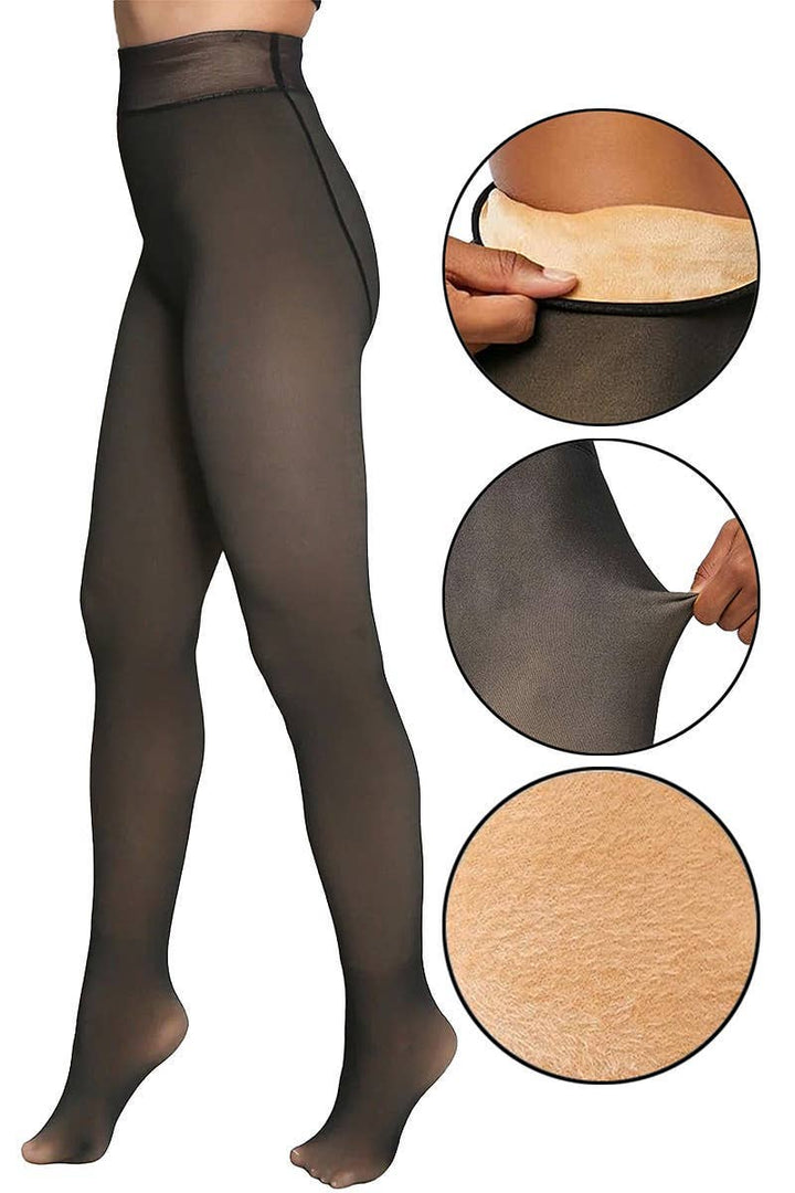 Women's Fake Sheer Fleece Lined Pantyhose Tights: NUDE / ONE SIZE