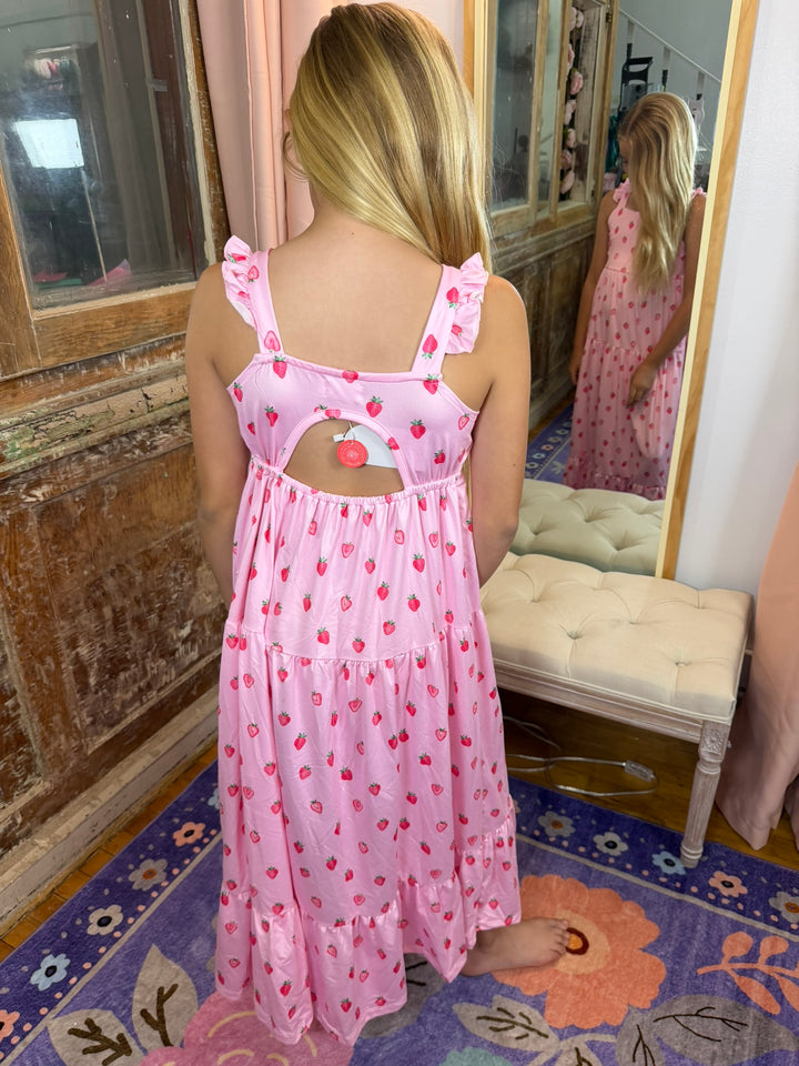Sweet Strawberries Ruffle Maxi Dress
