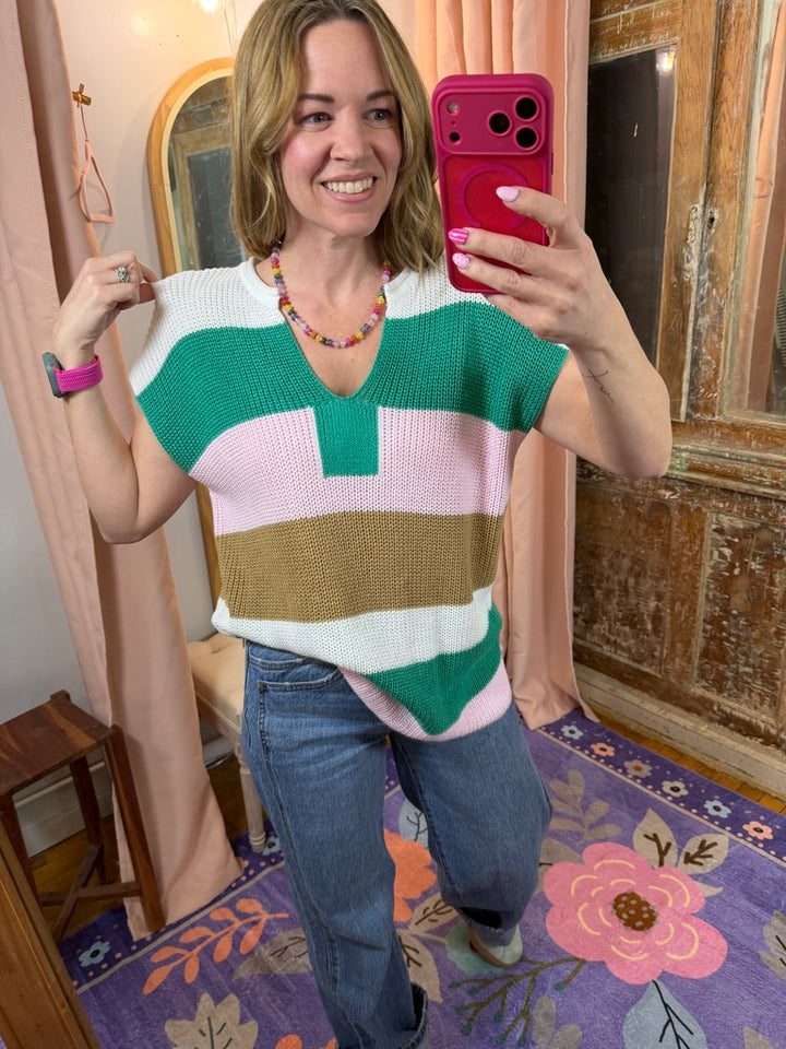 Multi Color V Neck Sweater