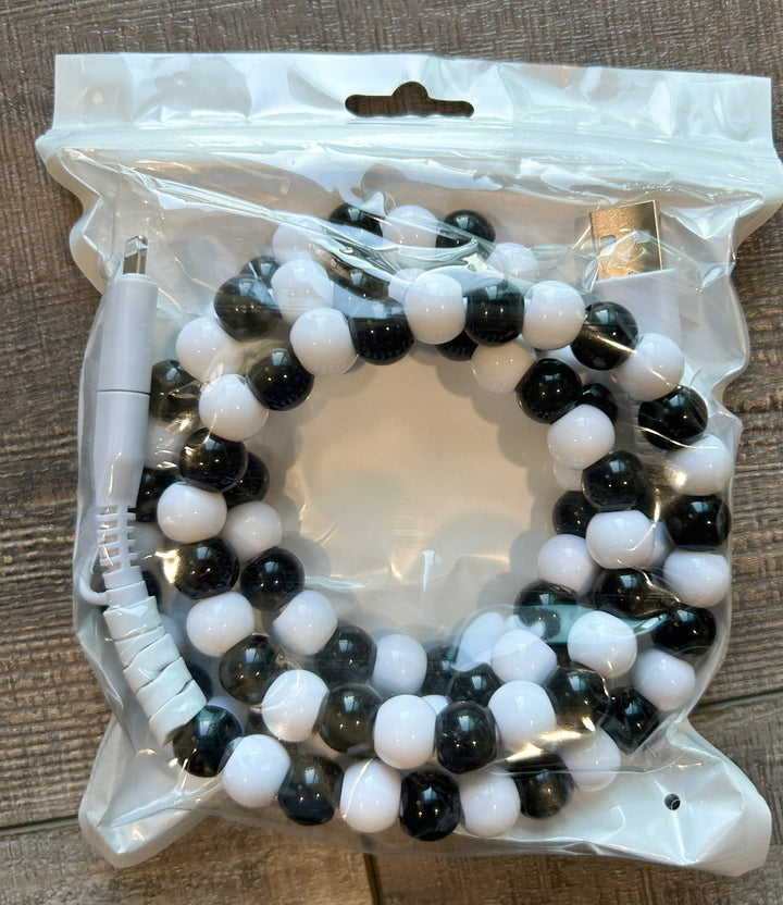 Beaded Phone Charger with Lightning & USB-C Cable: White Pearl