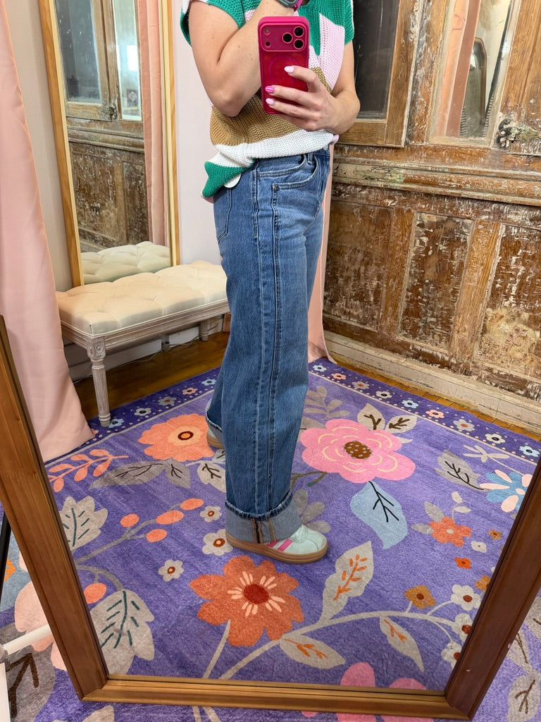 High Rise Cuffed Baggy Wide Jeans