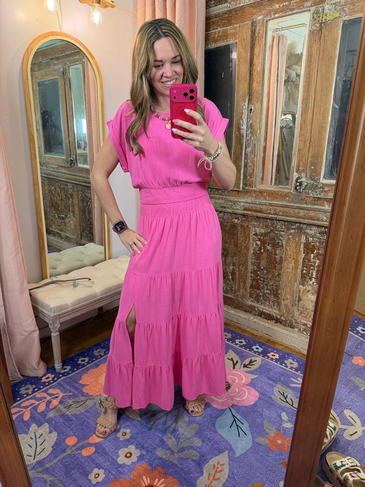 Two Piece Fuchsia Linen Skirt Set