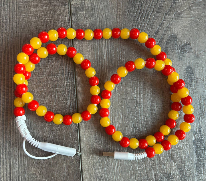 Red and Yellow Phone Charger with Lightning & USB-C Cable