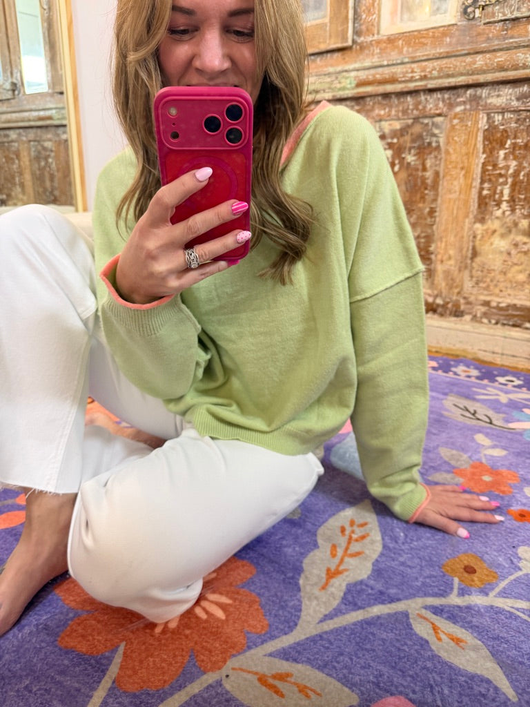 Brushed Contrast Boat Neck Sweater